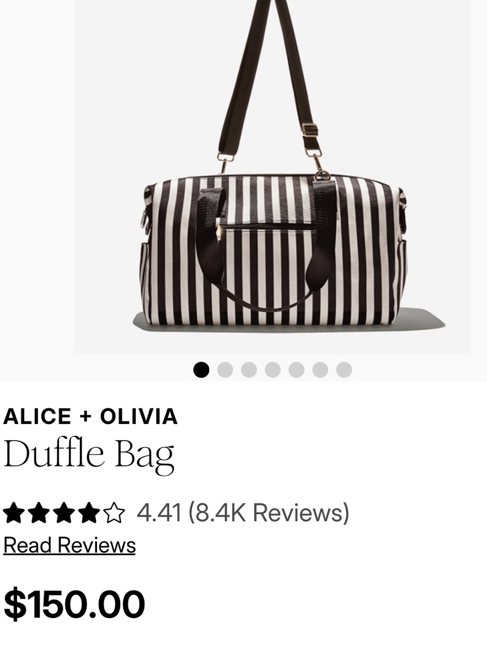 Alice + Olivia Black and White Striped Duffle Bag